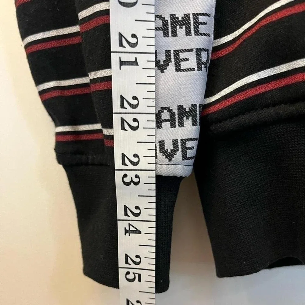 NWOT Rebel Star Strip Cotton‎ Blend Hooded Sweatshirt M GAME OVER AOP on Sleeves